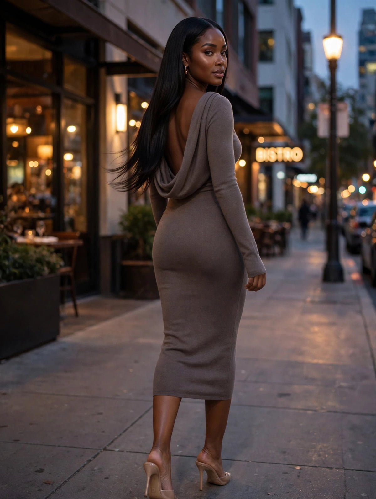 Backless Long-sleeved Bodycon Dress