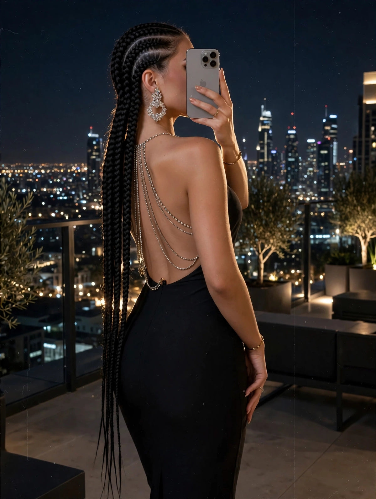 Black Rhinestone Backless Bodycon Dress