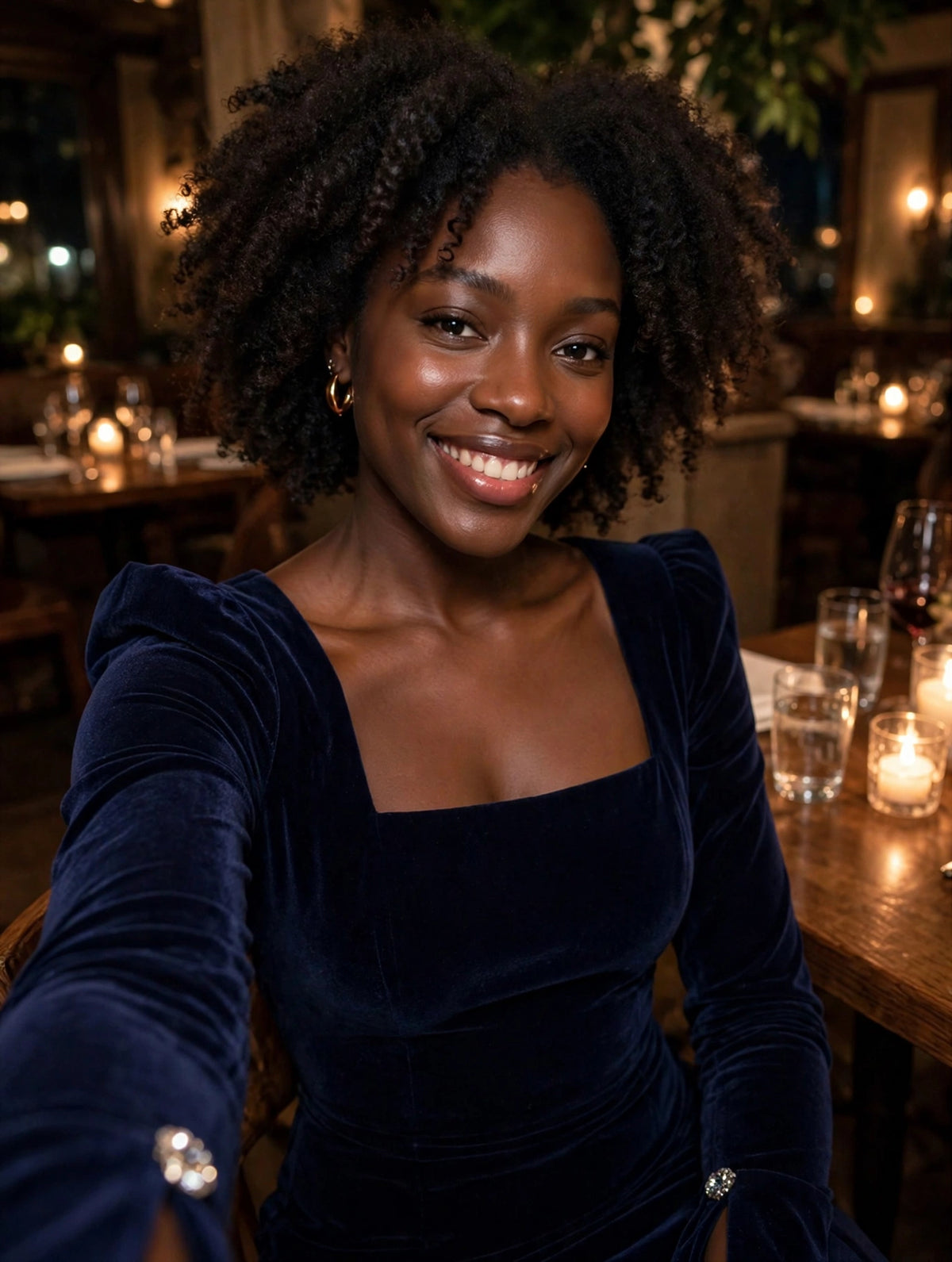 Navy Velvet Square Neck Midi Dress