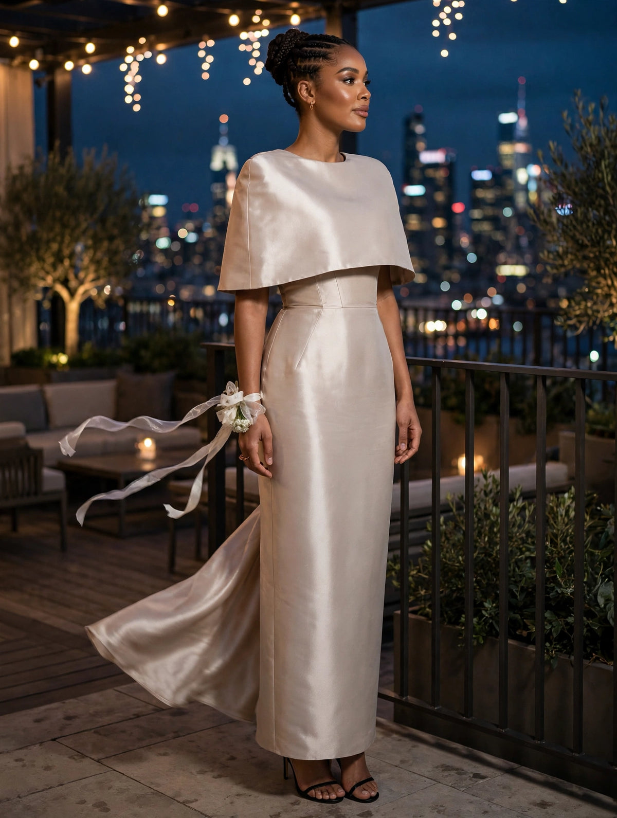 Satin Cape-style Top & Fitted Maxi Dress Set