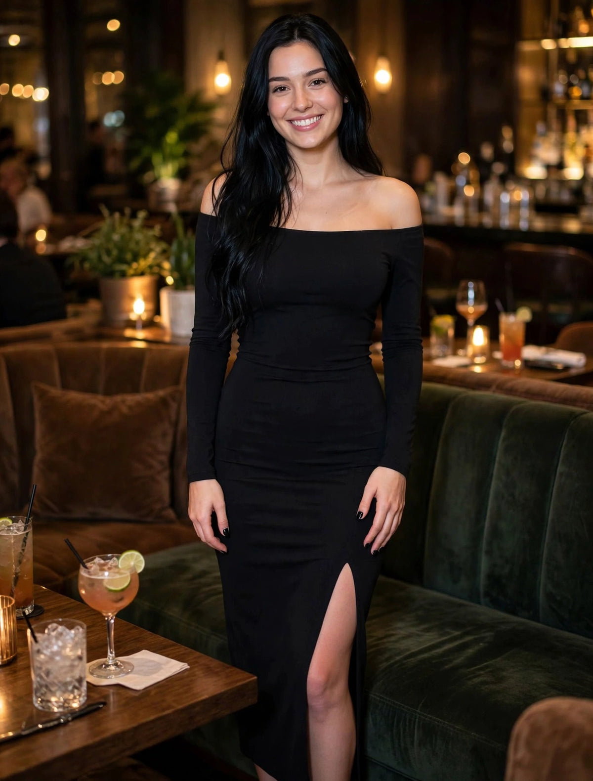 Solid Color Off-shoulder Slit Bodycon Dress